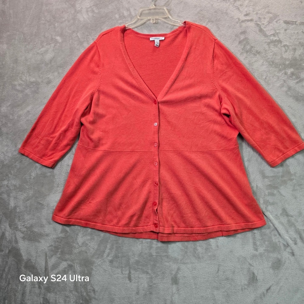 Isaac Mizrahi Live Womens 2X Coral Orange Cardigan V-Neck 3/4 Sleeve Sweater